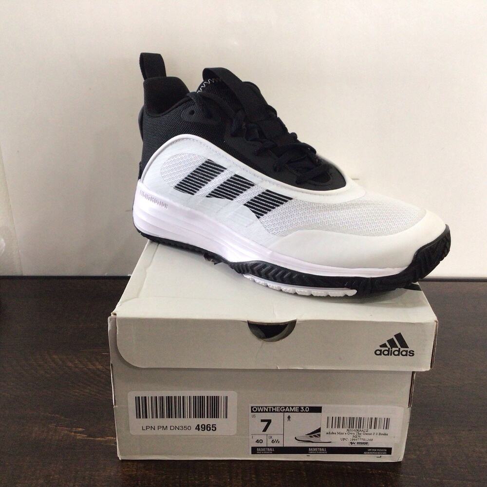 Adidas Own The Game 3 Mens Basketball Sneaker White Black Size 7 New High Top